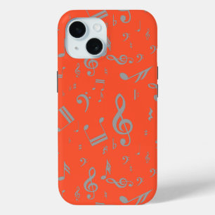 Grey musical notes on Orange iPhone 15 Case