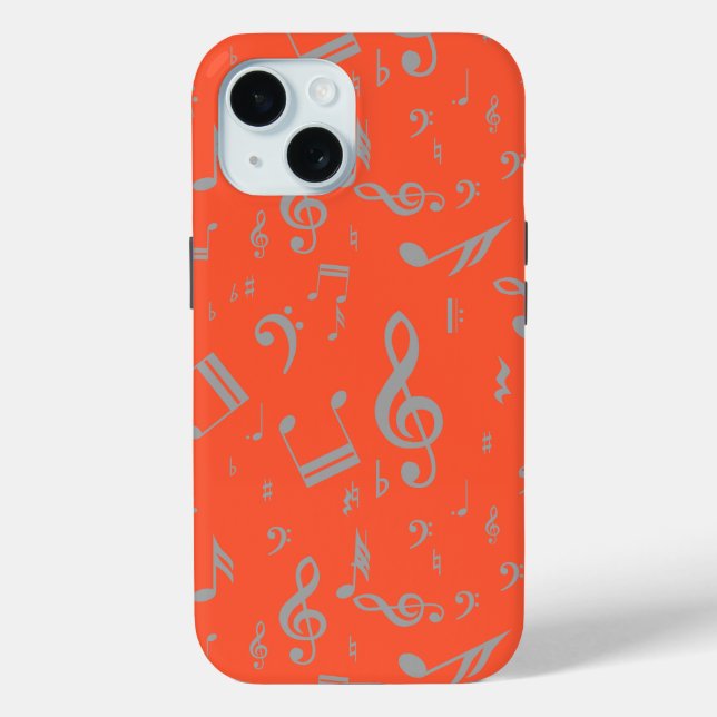 Grey musical notes on Orange Case-Mate iPhone Case (Back)