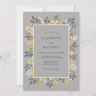 Grey Mustard Leafy Wedding Invitation