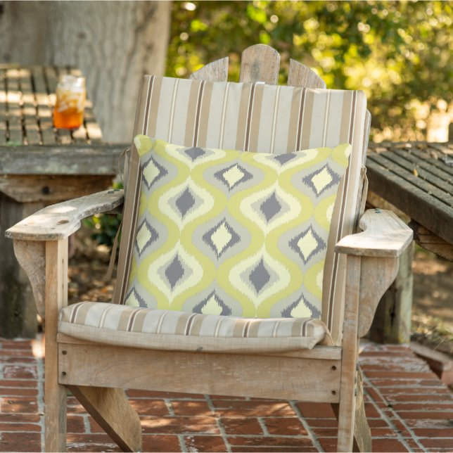 Grey Mustard Yellow Green Ochre Retro Ikat Art Cushion (Chair)