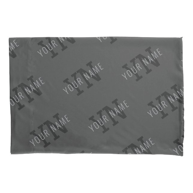 Grey Name & Monogram Pattern Pillowcase (Front)