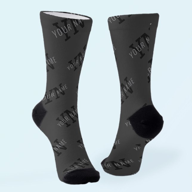 Grey Name & Monogram Pattern Socks (Creator Uploaded)