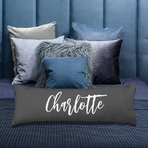 Grey name script body cushion