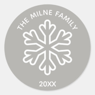 Grey Name/Year Snowflake - Circle Sticker