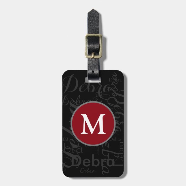 grey names red circle traveller monogram luggage tag (Front Vertical)