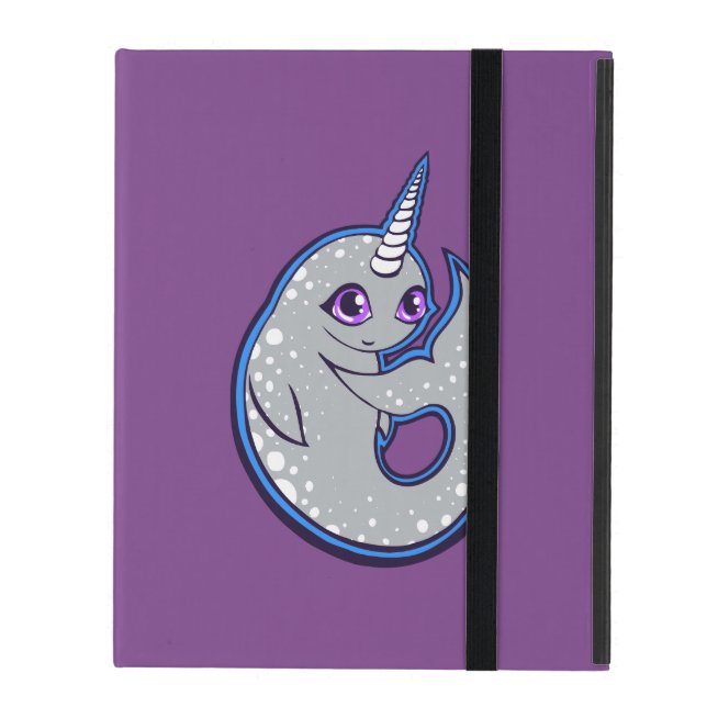 Grey Narwhal Whale With Spots Ink Drawing Design iPad Case (Front Closed)