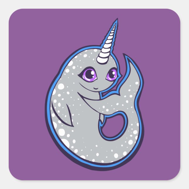Grey Narwhal Whale With Spots Ink Drawing Design Square Sticker (Front)