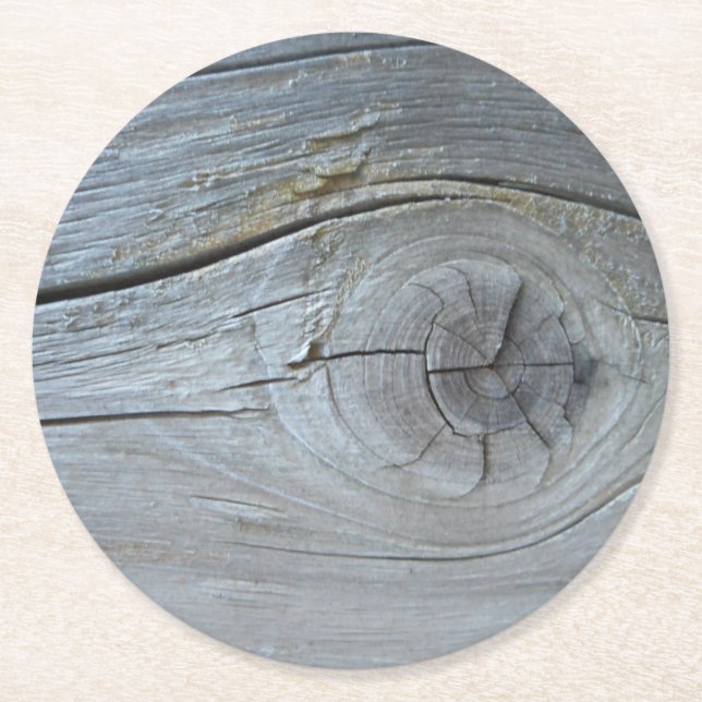 Grey Natural Driftwood Wood Texture Round Paper Coaster (Front)