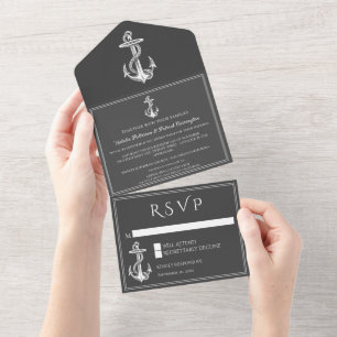 Grey Nautical Anchor All in One Wedding Invite