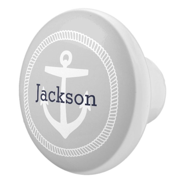Grey Nautical Anchor Monogram Ceramic Knob (Right)
