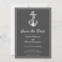 Grey Nautical Anchor Save the Date Invite