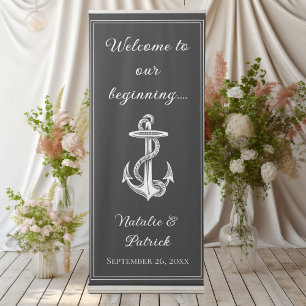 Grey Nautical Anchor Wedding Retractable Banner