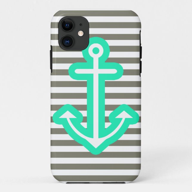 Grey Nautical Mint Anchor Case-Mate iPhone Case (Back)