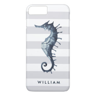 Grey  Nautical Seahorse personalised monogram iPhone 8 Plus/7 Plus Case