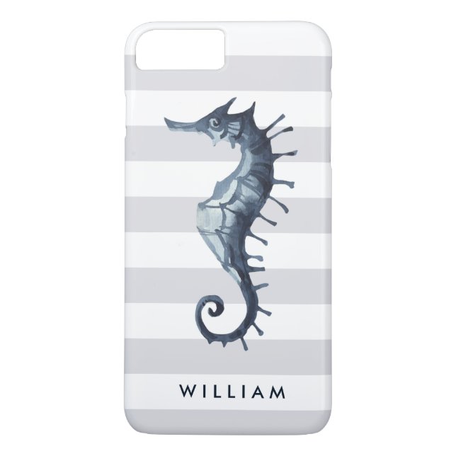 Grey  Nautical Seahorse personalised monogram Case-Mate iPhone Case (Back)