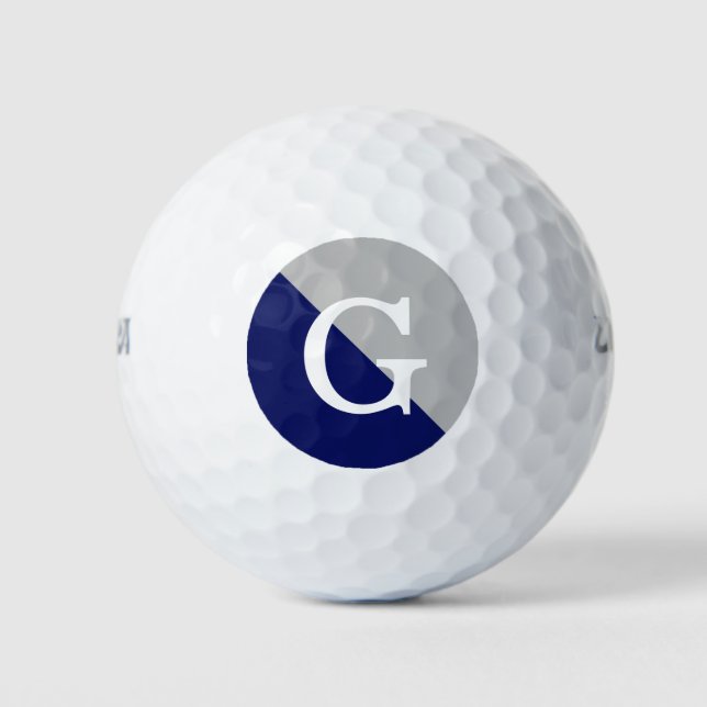 Grey Navy Blue 2 Tone Diag Initial Monogram Golf Balls (Front)
