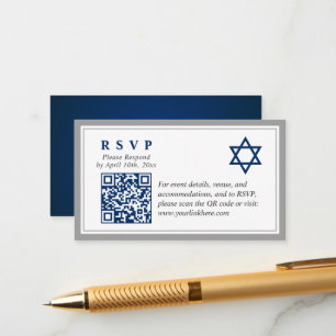 Grey Navy Blue Bar Mitzvah QR Code RSVP Budget  Enclosure Card