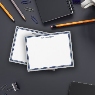 Grey & Navy Blue Borders Add Your Name Card