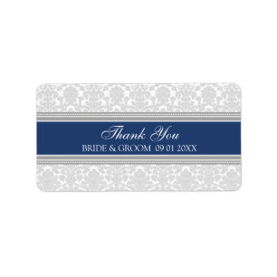 Grey Navy Blue Damask Wedding Labels
