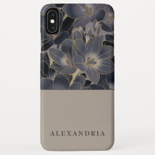 Grey & Navy Blue Floral Personalised iPhone XS Max Case