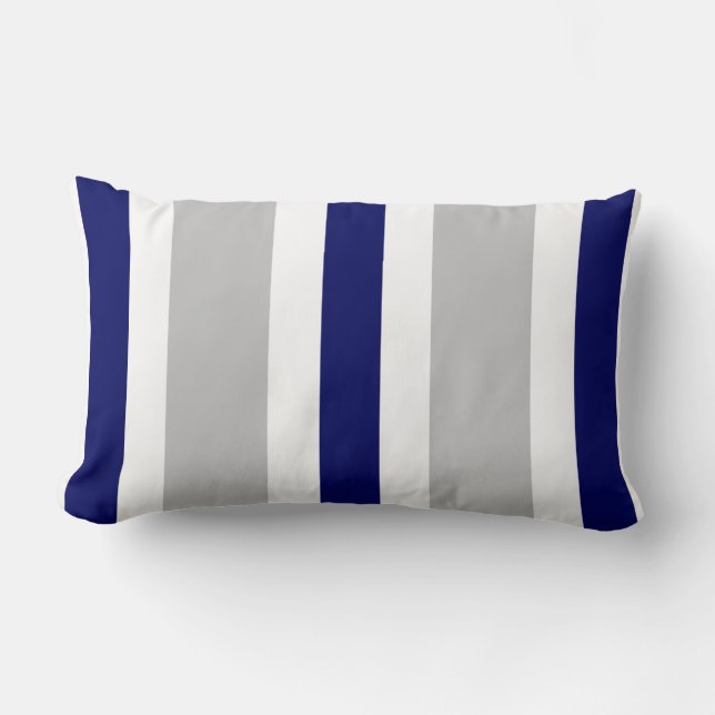 Grey Navy Blue & White Stripe Lumbar Pillow Gift (Front)