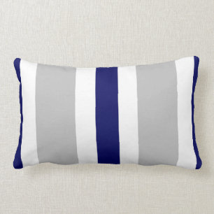 Grey Navy Blue & White Stripe Lumbar Pillow Gift