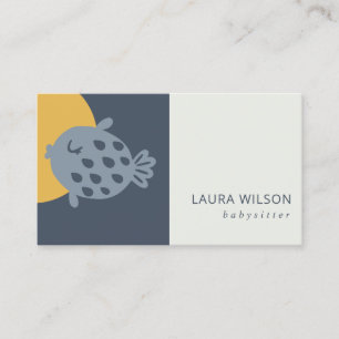 GREY NAVY OCHRE CUTE SANDI  LITTLE FISH BABYSITTER BUSINESS CARD