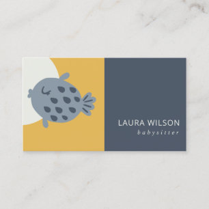GREY NAVY OCHRE CUTE SANDI LITTLE FISH BABYSITTER BUSINESS CARD