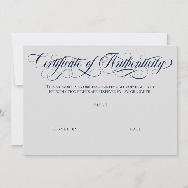 Grey & Navy Swirls Certificate of Authenticity (Front)