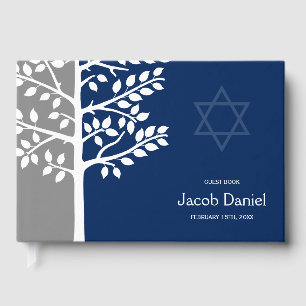 Grey Navy Tree of Life Bar Mitzvah Guest Book