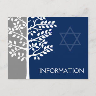 Grey Navy Tree of Life Bar Mitzvah Information Enclosure Card
