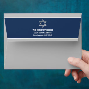 Grey, Navy, White Star of David Bar Mitzvah Envelope