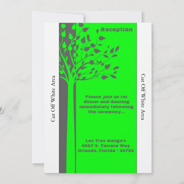 Grey/Neon Green Tree Wedding Reception Card (Front)