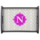 Grey + Neon Purple Monogram Herringbone Tray