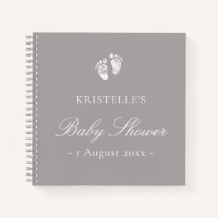 Grey Neutral Baby Footprint Baby Shower Guest Book