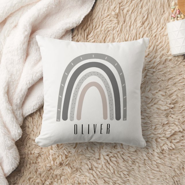 Grey/Neutral Boho Rainbow Monogram Pillow  (Blanket)