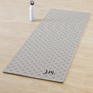 Grey neutral quatrefoil pattern initials name yoga mat