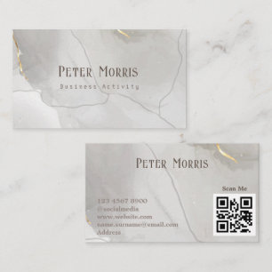 Grey Neutral Tone Minimalist QR Code Professional Business Card