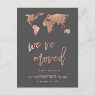 Grey New Address Announcement   Faux Rose Gold Map Postcard