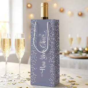 Grey New Year Cheer Elegant Modern White Snowflake Wine Gift Bag