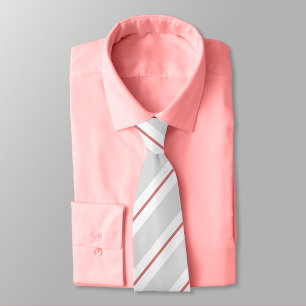 Grey, New York Pink, and White Striped Neck Tie