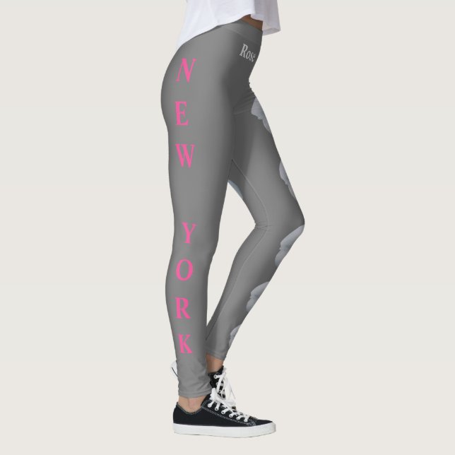 Grey New York State Flower (The Rose) Leggings (Right)