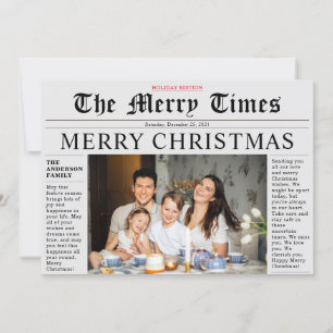 Grey Newspaper Merry Christmas Fun Photo Card