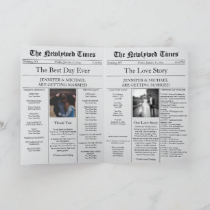 Grey Newspaper Wedding Timeline Program Story Invitation