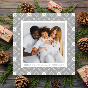 Grey Nordic Snowflake Pattern Photo Holiday Card