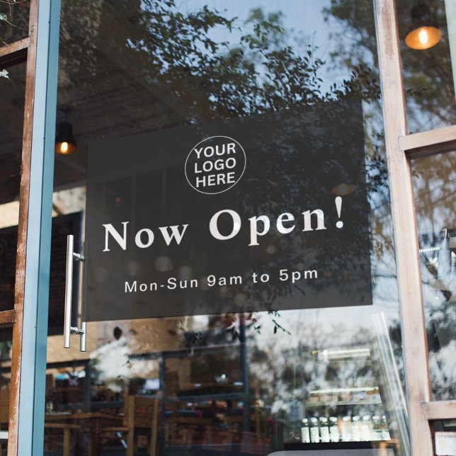 Grey Now Open l Business Hours  Opening Logo Window Cling (Creator Uploaded)