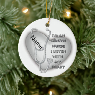 Grey OB GYN Nurse  Ceramic Tree Decoration