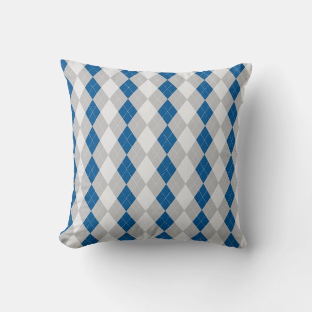 Grey & OCEAN BLUE Diamonds ARGYLE Pattern Cushion (Front)
