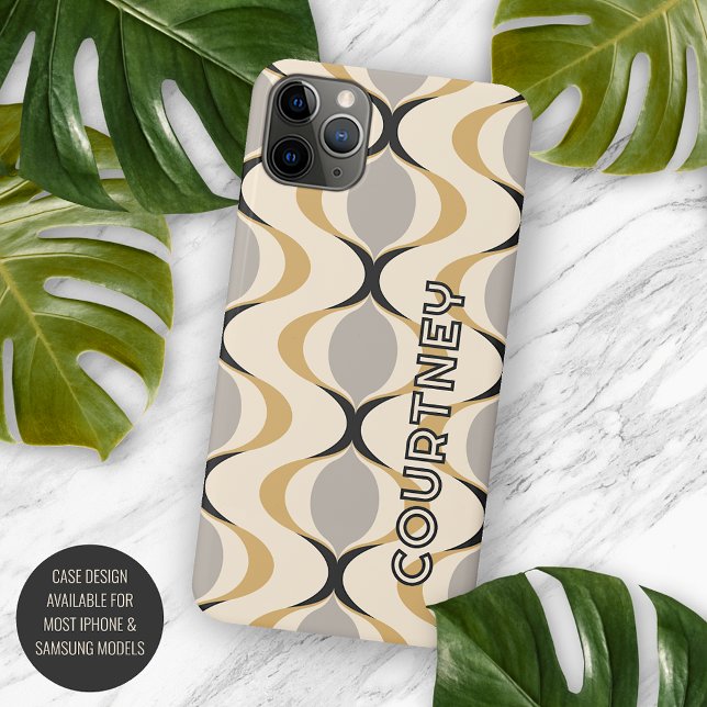 Grey Ochre Mustard Yellow Ivory Ogee Wave Pattern iPhone Case (Creator Uploaded)