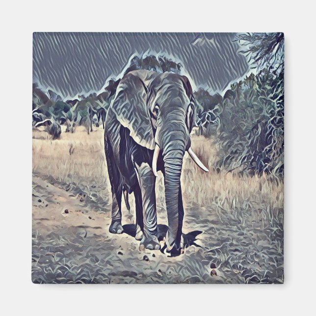 Grey old elephant walking magnet (Front)